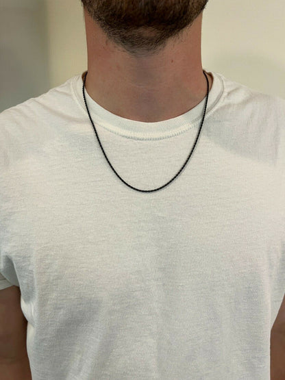 HarlemBling 2mm Rope Chain Necklace Oxidized Black Rhodium Real 925 Sterling Silver 16-30