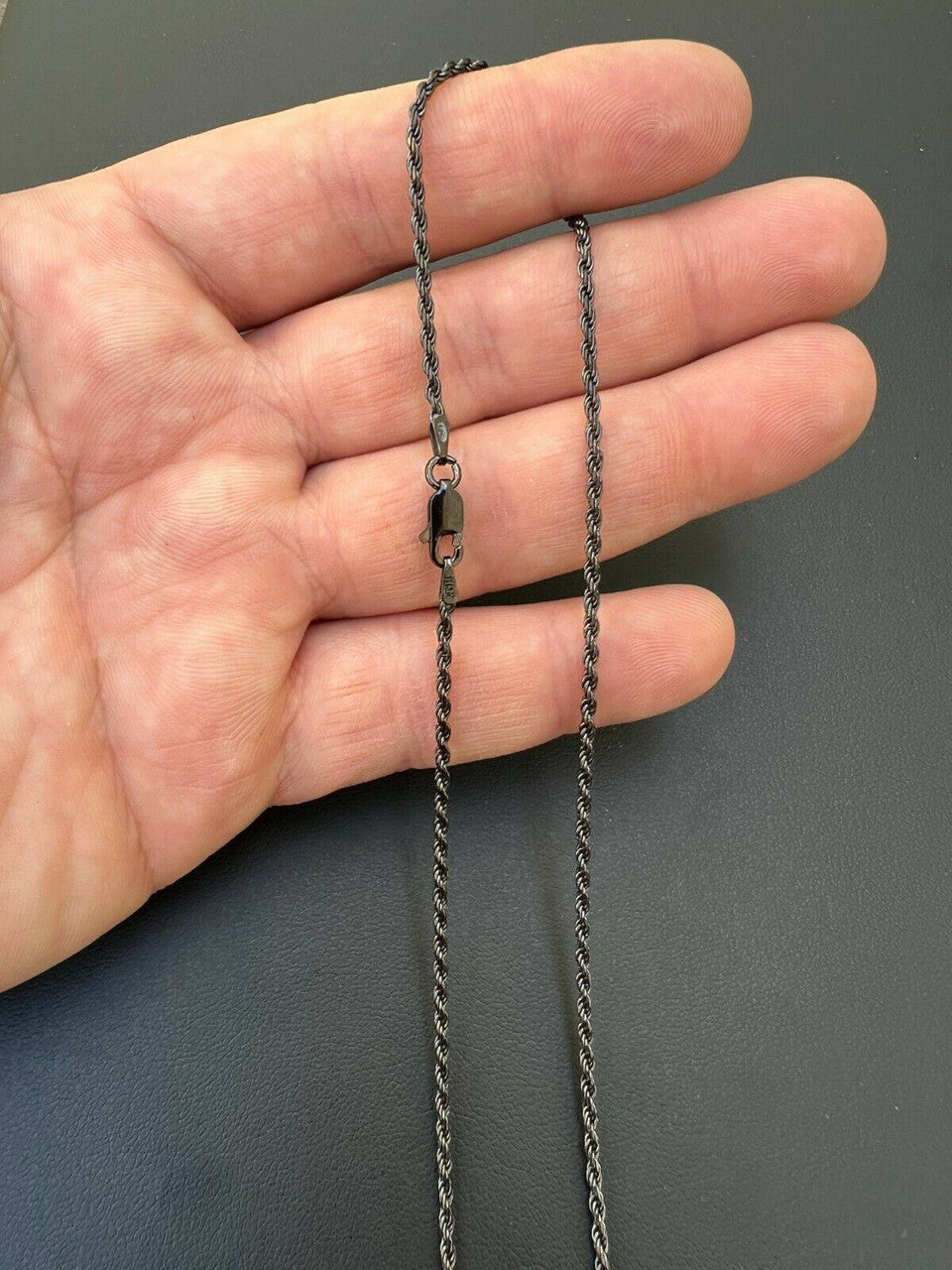 HarlemBling 2mm Rope Chain Necklace Oxidized Black Rhodium Real 925 Sterling Silver 16-30