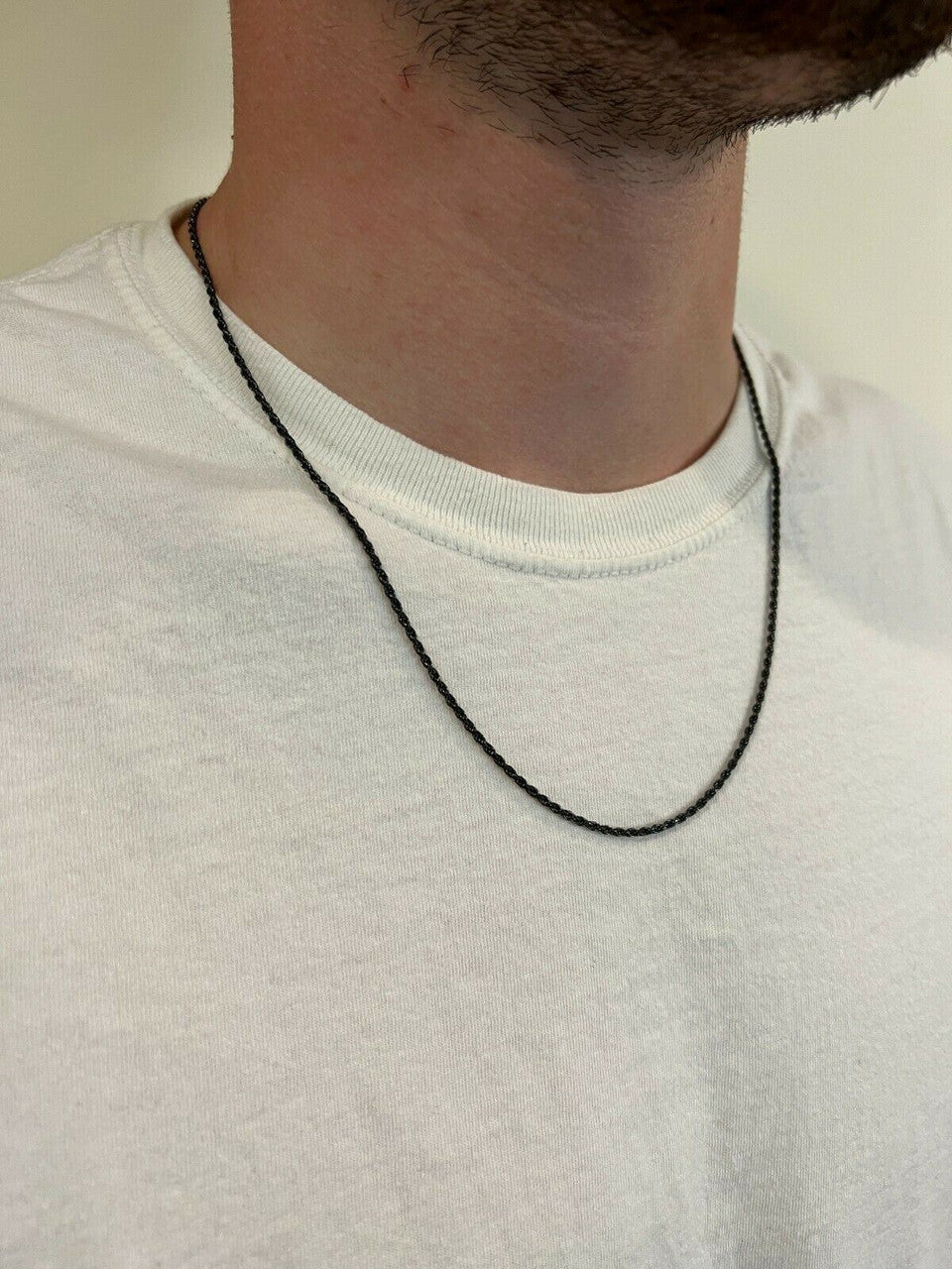 HarlemBling 2mm Rope Chain Necklace Oxidized Black Rhodium Real 925 Sterling Silver 16-30