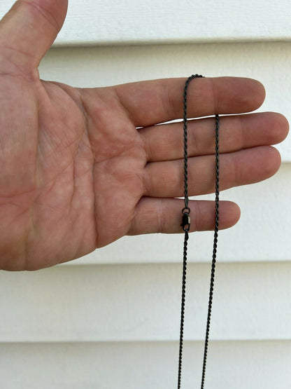 HarlemBling 2mm Rope Chain Necklace Oxidized Black Rhodium Real 925 Sterling Silver 16-30