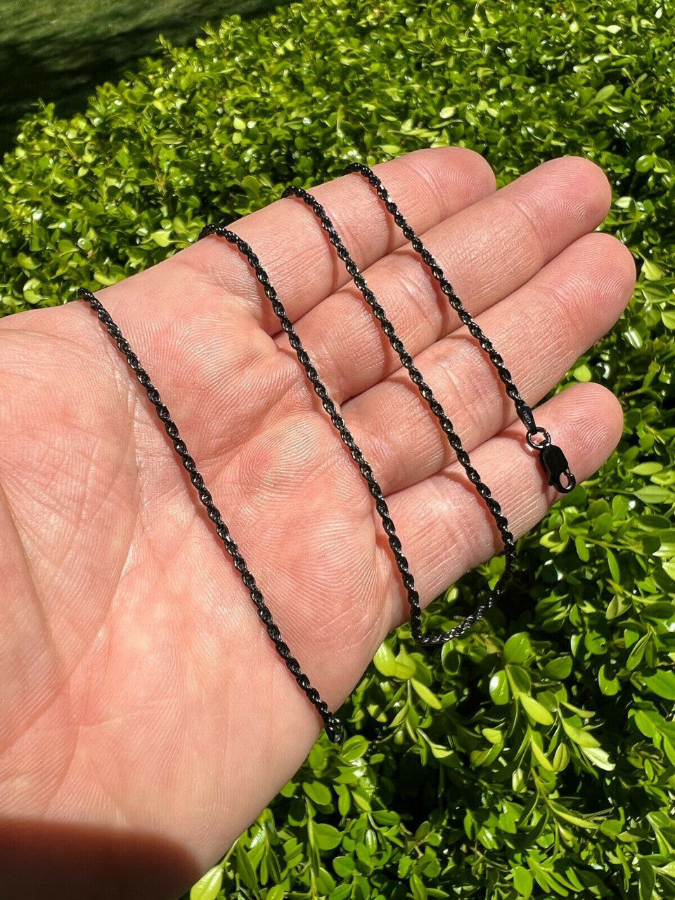 HarlemBling 2mm Rope Chain Necklace Oxidized Black Rhodium Real 925 Sterling Silver 16-30