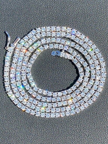 HarlemBling 2mm SOLID 925 Sterling Silver Micro Tennis Chain Real Iced Diamond Necklace Gold