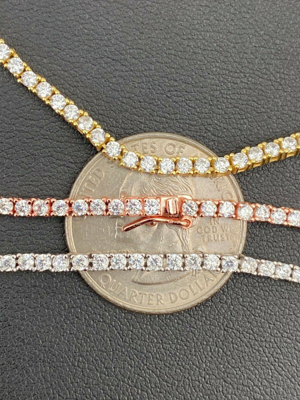 HarlemBling 2mm SOLID 925 Sterling Silver Micro Tennis Chain Real Iced Diamond Necklace Gold