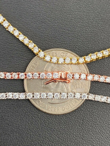 HarlemBling 2mm SOLID 925 Sterling Silver Micro Tennis Chain Real Iced Diamond Necklace Gold