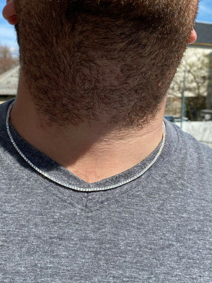 HarlemBling 2mm SOLID 925 Sterling Silver Micro Tennis Chain Real Iced Diamond Necklace Gold