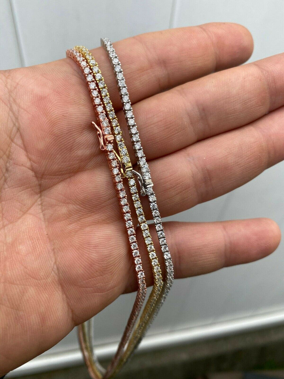 HarlemBling 2mm SOLID 925 Sterling Silver Micro Tennis Chain Real Iced Diamond Necklace Gold