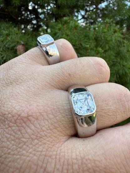 HarlemBling 3ct MOISSANITE Asscher Cut Big Solitaire Men's Real Solid 925 Silver Ring Pinky