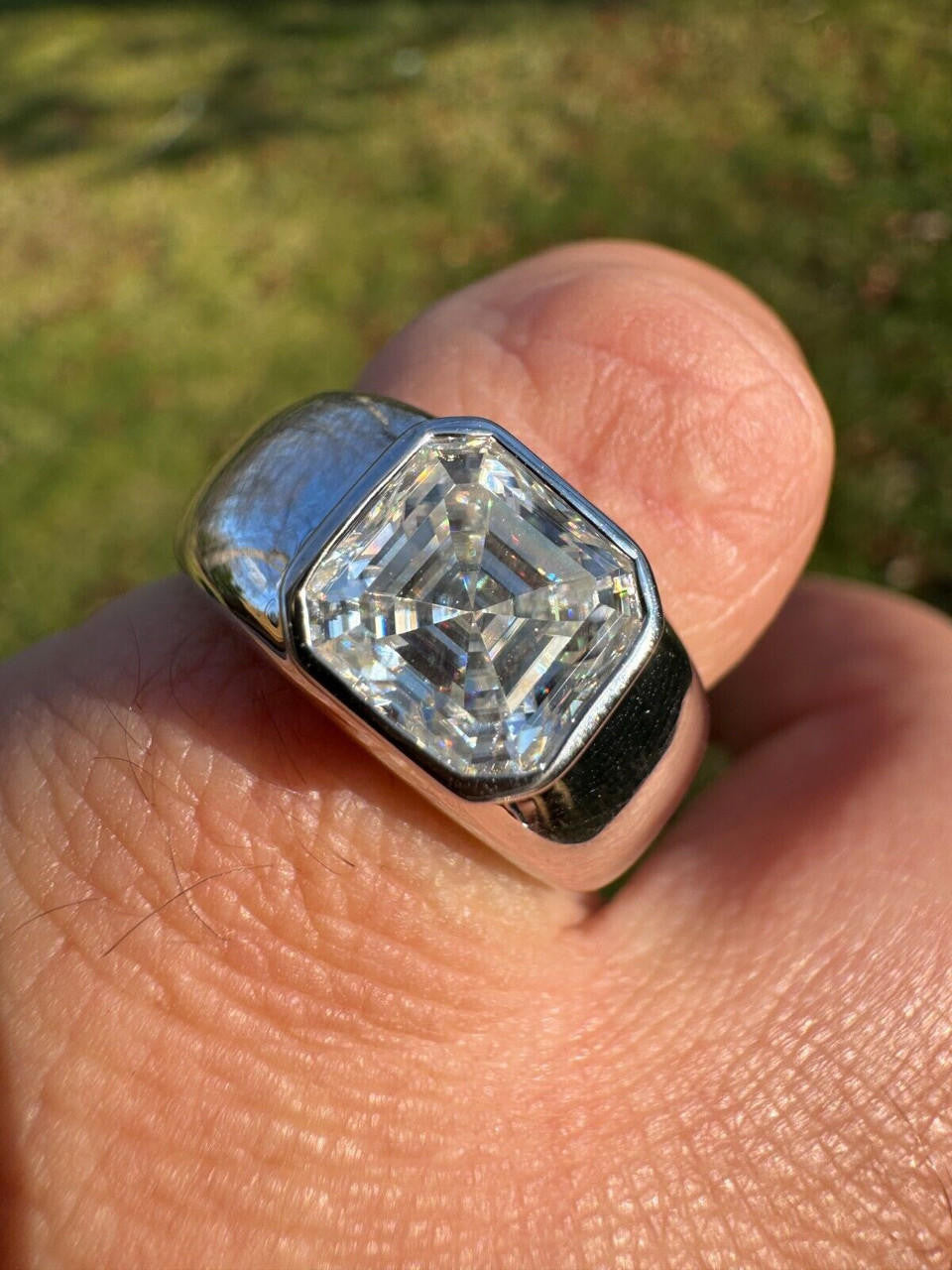 HarlemBling 3ct MOISSANITE Asscher Cut Big Solitaire Men's Real Solid 925 Silver Ring Pinky