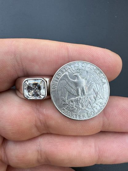 HarlemBling 3ct MOISSANITE Asscher Cut Big Solitaire Men's Real Solid 925 Silver Ring Pinky