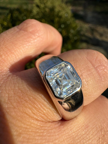 HarlemBling 3ct MOISSANITE Asscher Cut Big Solitaire Men's Real Solid 925 Silver Ring Pinky