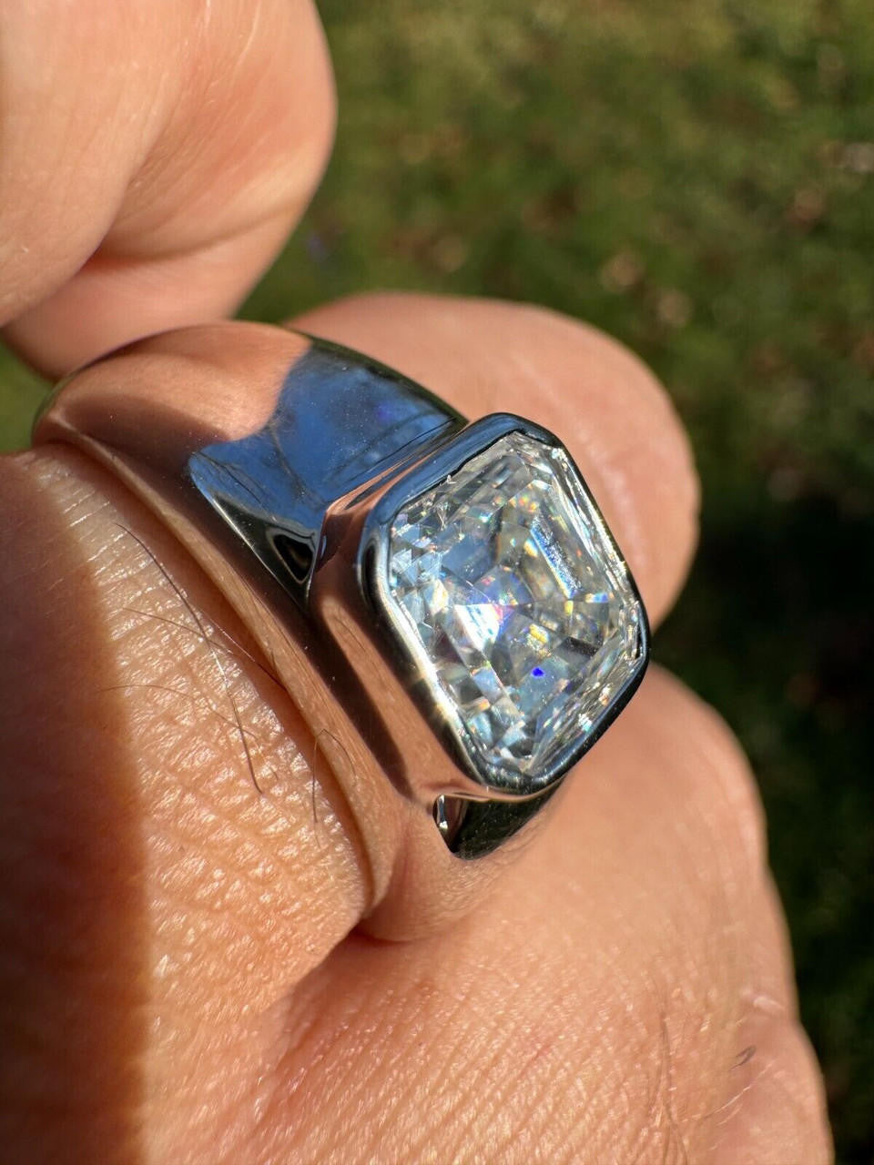 HarlemBling 3ct MOISSANITE Asscher Cut Big Solitaire Men's Real Solid 925 Silver Ring Pinky