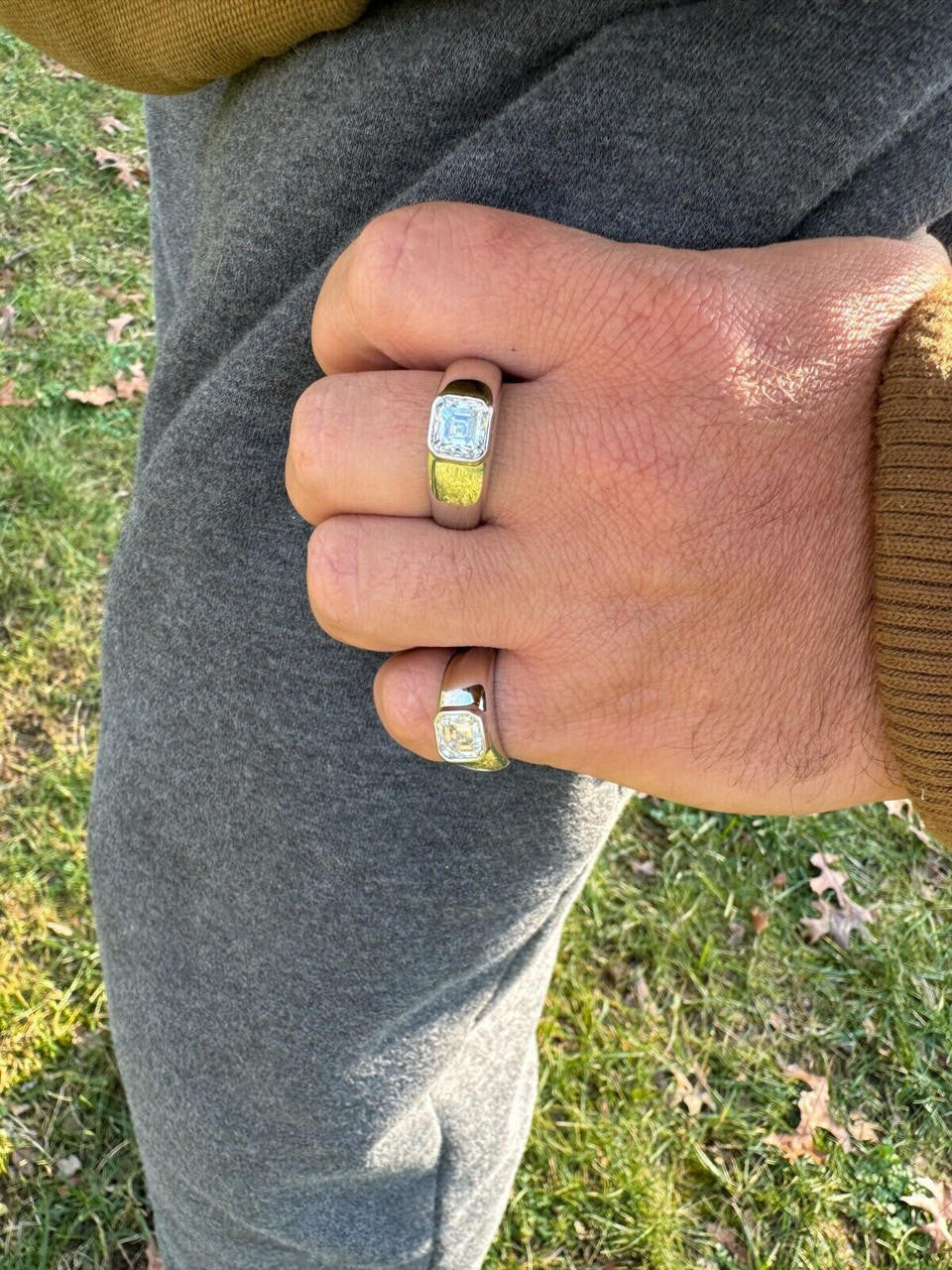 HarlemBling 3ct MOISSANITE Asscher Cut Big Solitaire Men's Real Solid 925 Silver Ring Pinky