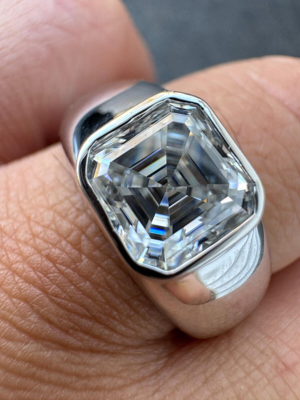 HarlemBling 3ct MOISSANITE Asscher Cut Big Solitaire Men's Real Solid 925 Silver Ring Pinky