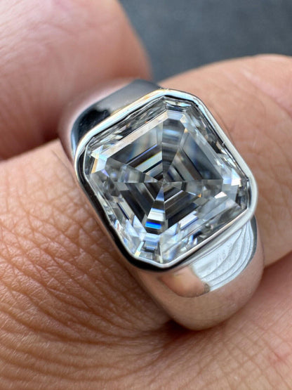 HarlemBling 3ct MOISSANITE Asscher Cut Big Solitaire Men's Real Solid 925 Silver Ring Pinky
