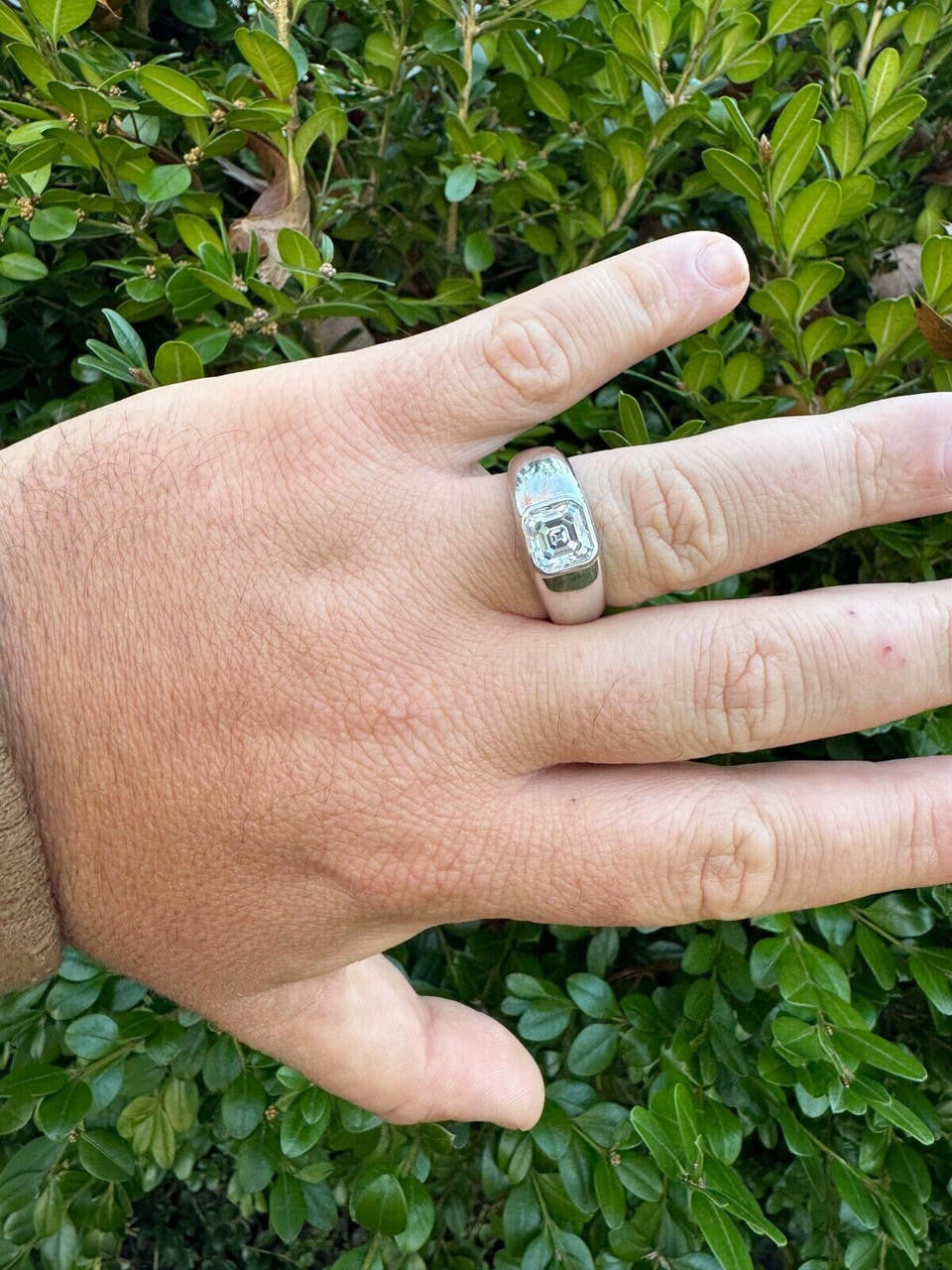 HarlemBling 3ct MOISSANITE Asscher Cut Big Solitaire Men's Real Solid 925 Silver Ring Pinky