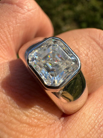 HarlemBling 3ct MOISSANITE Asscher Cut Big Solitaire Men's Real Solid 925 Silver Ring Pinky