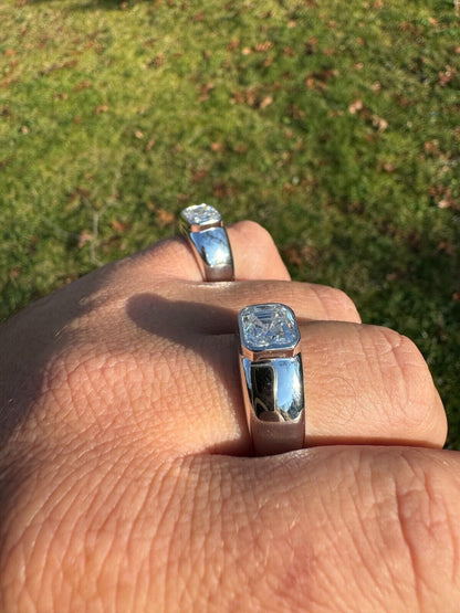 HarlemBling 3ct MOISSANITE Asscher Cut Big Solitaire Men's Real Solid 925 Silver Ring Pinky