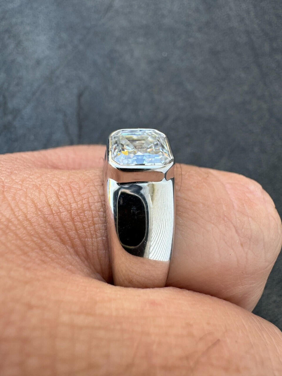 HarlemBling 3ct MOISSANITE Asscher Cut Big Solitaire Men's Real Solid 925 Silver Ring Pinky