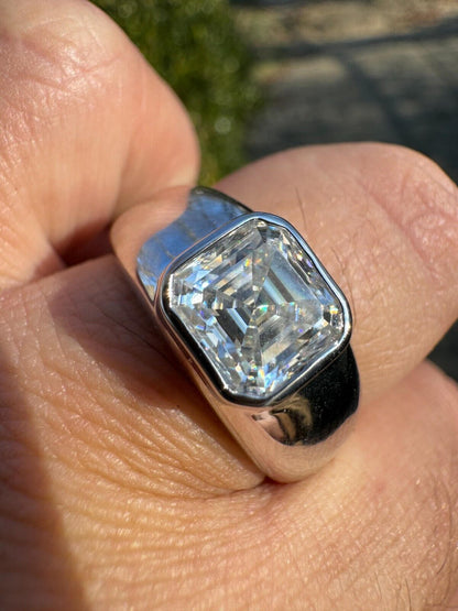 HarlemBling 3ct MOISSANITE Asscher Cut Big Solitaire Men's Real Solid 925 Silver Ring Pinky