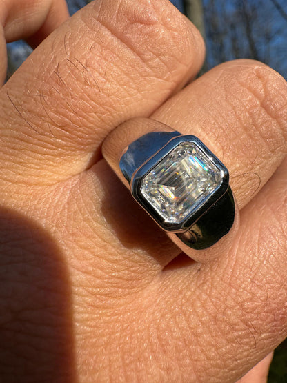 HarlemBling 3ct MOISSANITE Emerald Cut Big Solitaire Men's Real Solid 925 Silver Ring Pinky
