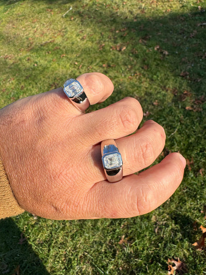 HarlemBling 3ct MOISSANITE Emerald Cut Big Solitaire Men's Real Solid 925 Silver Ring Pinky