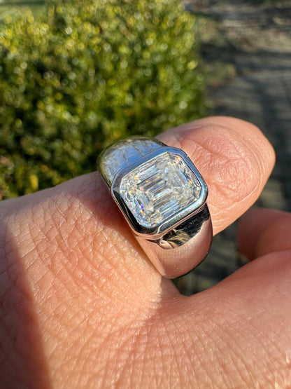 HarlemBling 3ct MOISSANITE Emerald Cut Big Solitaire Men's Real Solid 925 Silver Ring Pinky