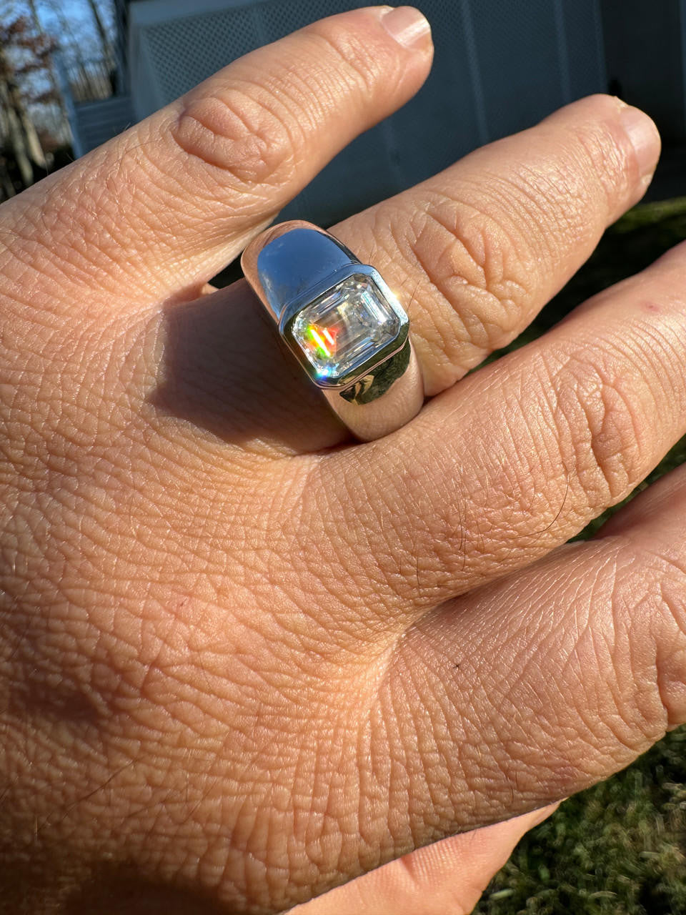 HarlemBling 3ct MOISSANITE Emerald Cut Big Solitaire Men's Real Solid 925 Silver Ring Pinky