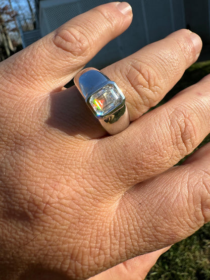 HarlemBling 3ct MOISSANITE Emerald Cut Big Solitaire Men's Real Solid 925 Silver Ring Pinky