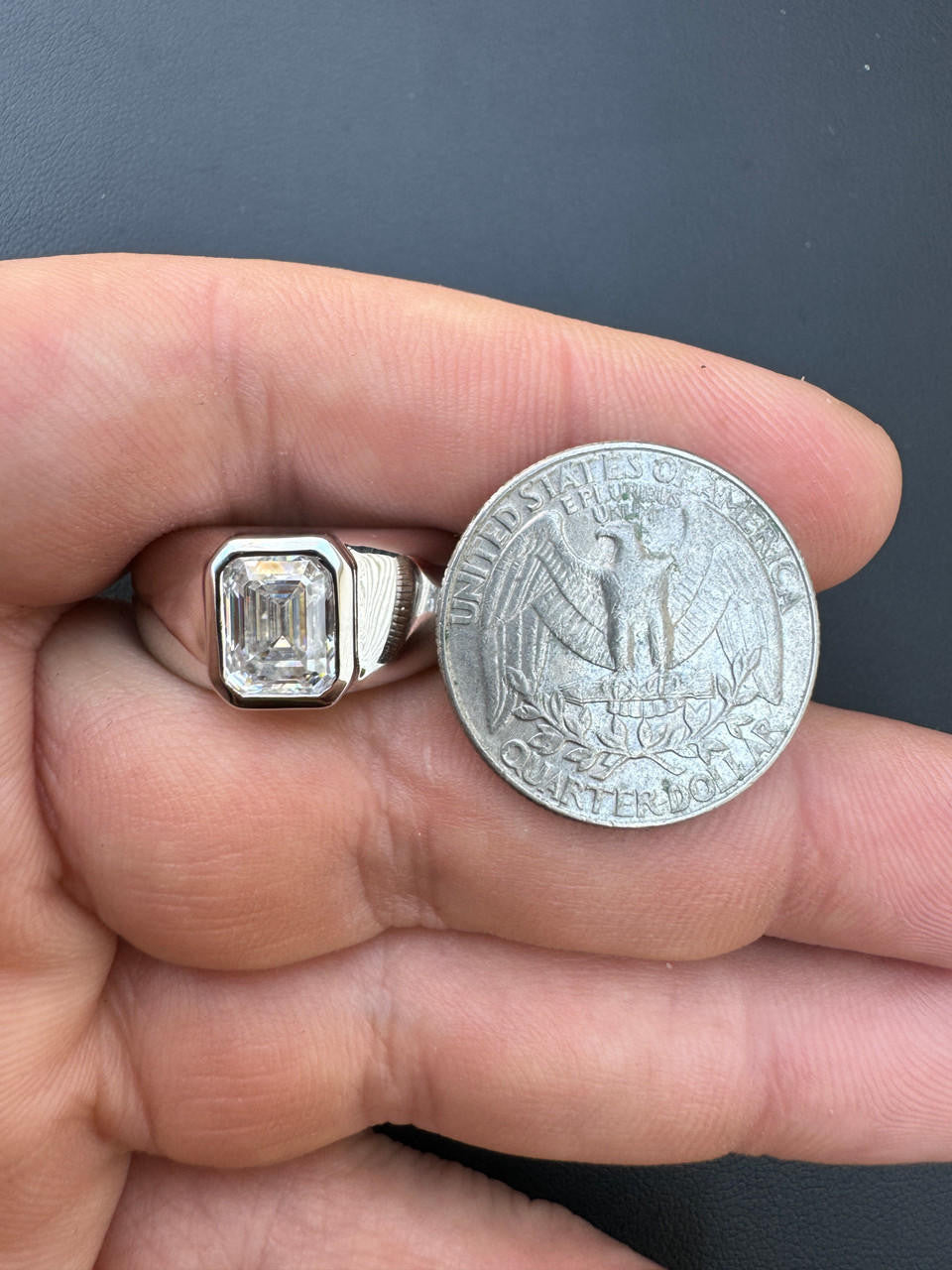 HarlemBling 3ct MOISSANITE Emerald Cut Big Solitaire Men's Real Solid 925 Silver Ring Pinky