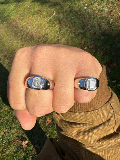 HarlemBling 3ct MOISSANITE Emerald Cut Big Solitaire Men's Real Solid 925 Silver Ring Pinky