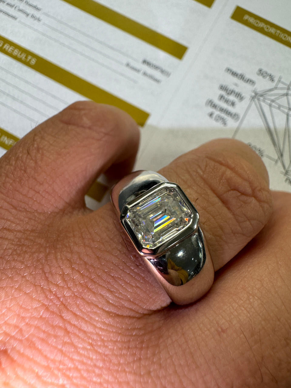 HarlemBling 3ct MOISSANITE Emerald Cut Big Solitaire Men's Real Solid 925 Silver Ring Pinky