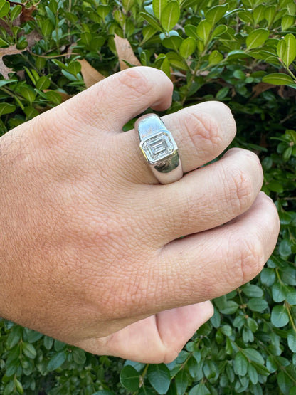 HarlemBling 3ct MOISSANITE Emerald Cut Big Solitaire Men's Real Solid 925 Silver Ring Pinky