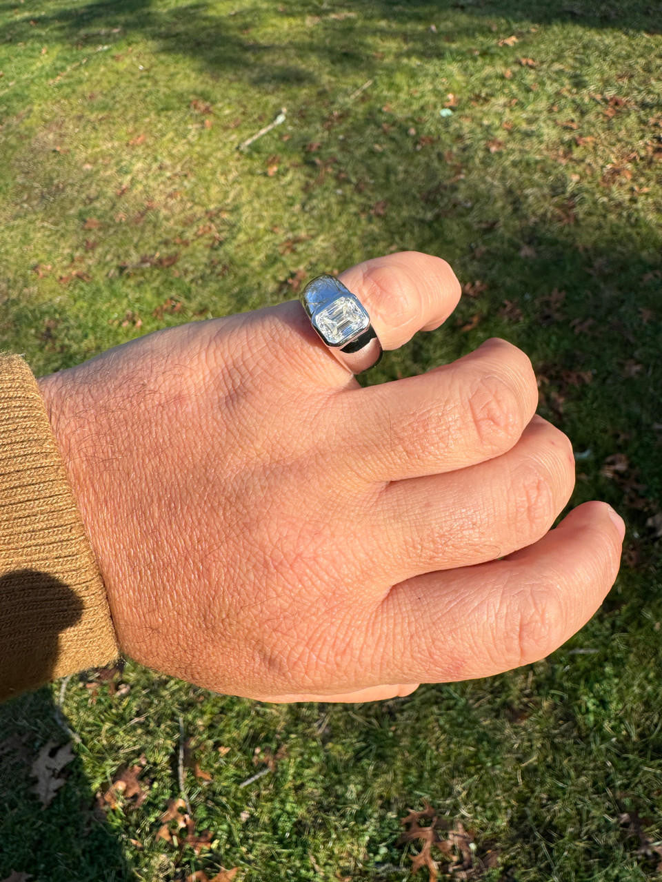 HarlemBling 3ct MOISSANITE Emerald Cut Big Solitaire Men's Real Solid 925 Silver Ring Pinky