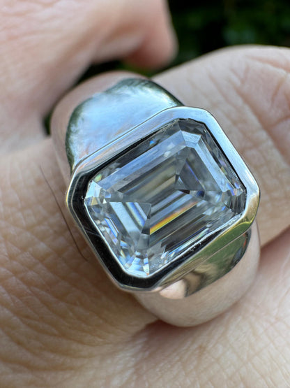HarlemBling 3ct MOISSANITE Emerald Cut Big Solitaire Men's Real Solid 925 Silver Ring Pinky