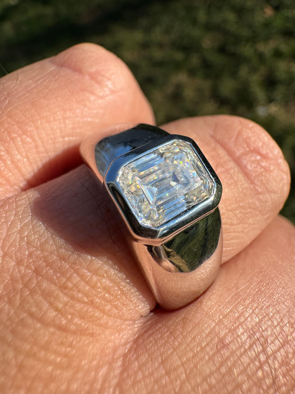 HarlemBling 3ct MOISSANITE Emerald Cut Big Solitaire Men's Real Solid 925 Silver Ring Pinky