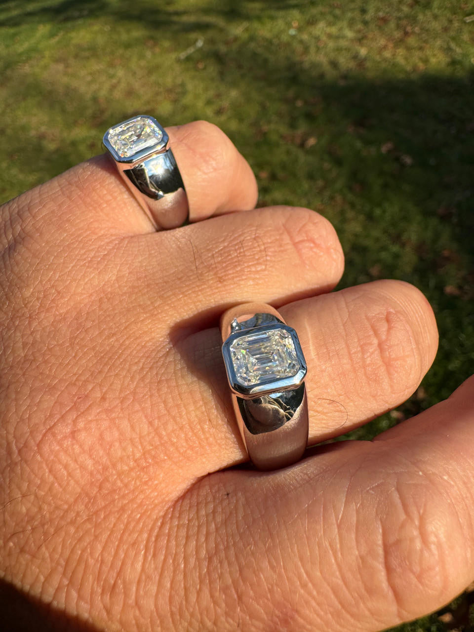 HarlemBling 3ct MOISSANITE Emerald Cut Big Solitaire Men's Real Solid 925 Silver Ring Pinky