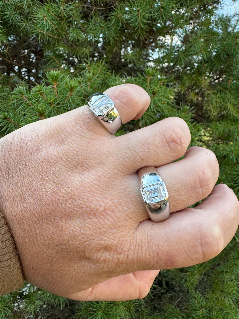 HarlemBling 3ct MOISSANITE Emerald Cut Big Solitaire Men's Real Solid 925 Silver Ring Pinky