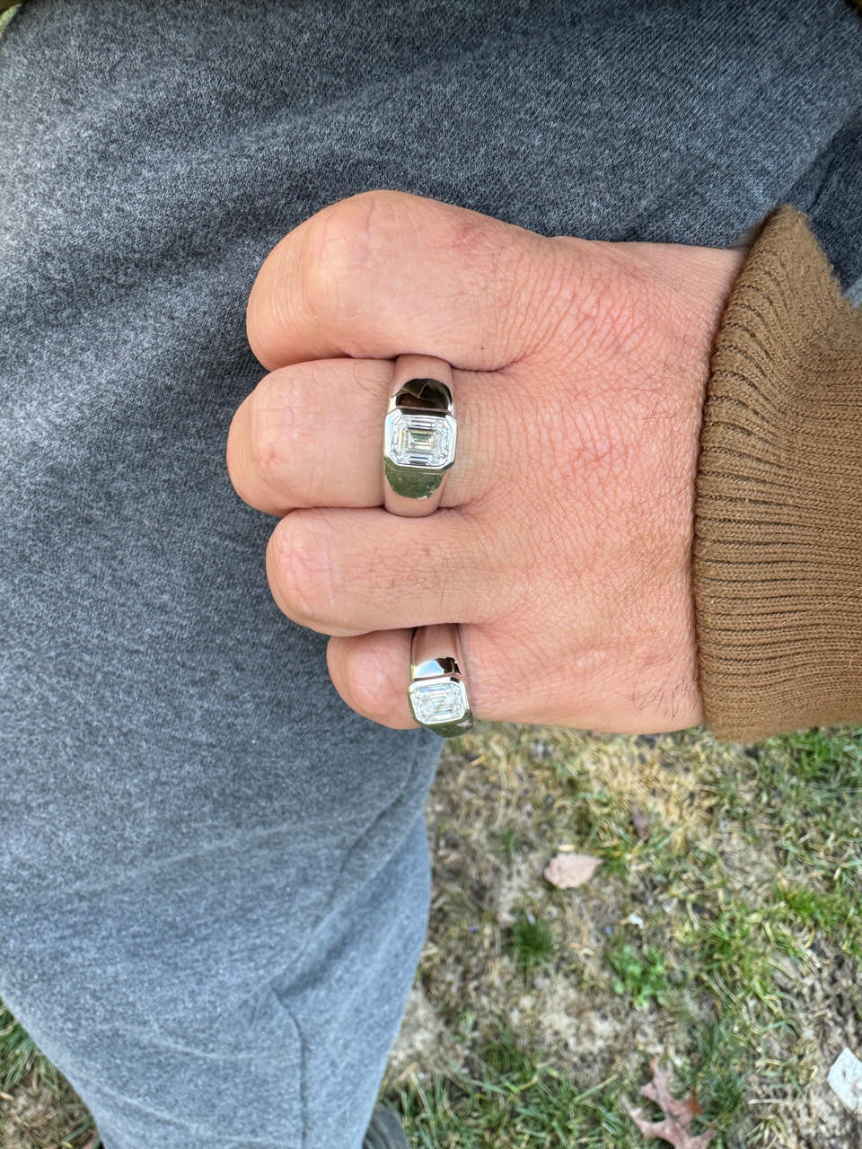 HarlemBling 3ct MOISSANITE Emerald Cut Big Solitaire Men's Real Solid 925 Silver Ring Pinky