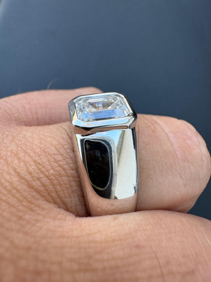 HarlemBling 3ct MOISSANITE Emerald Cut Big Solitaire Men's Real Solid 925 Silver Ring Pinky