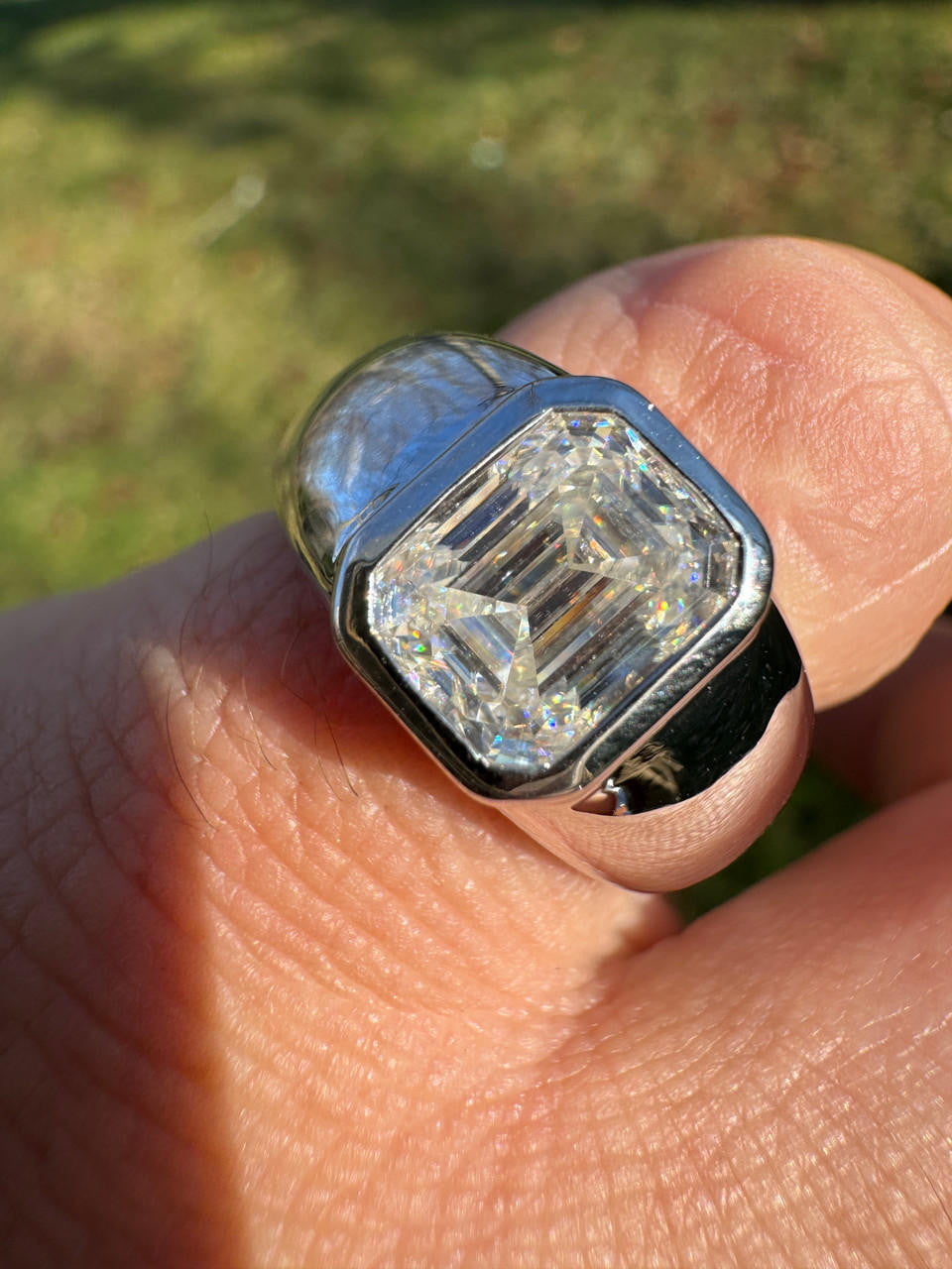 HarlemBling 3ct MOISSANITE Emerald Cut Big Solitaire Men's Real Solid 925 Silver Ring Pinky