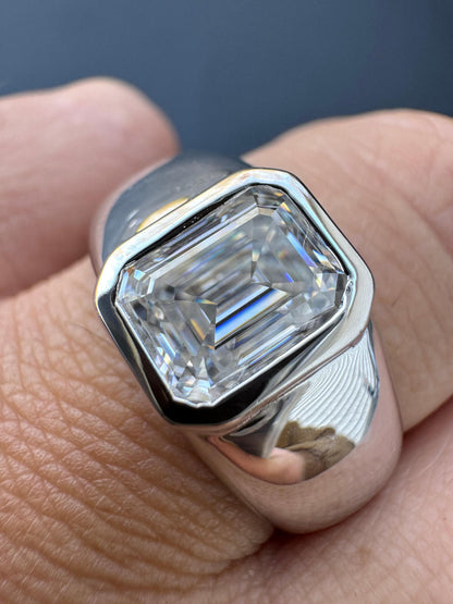 HarlemBling 3ct MOISSANITE Emerald Cut Big Solitaire Men's Real Solid 925 Silver Ring Pinky