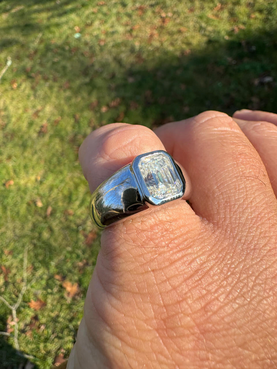 HarlemBling 3ct MOISSANITE Emerald Cut Big Solitaire Men's Real Solid 925 Silver Ring Pinky