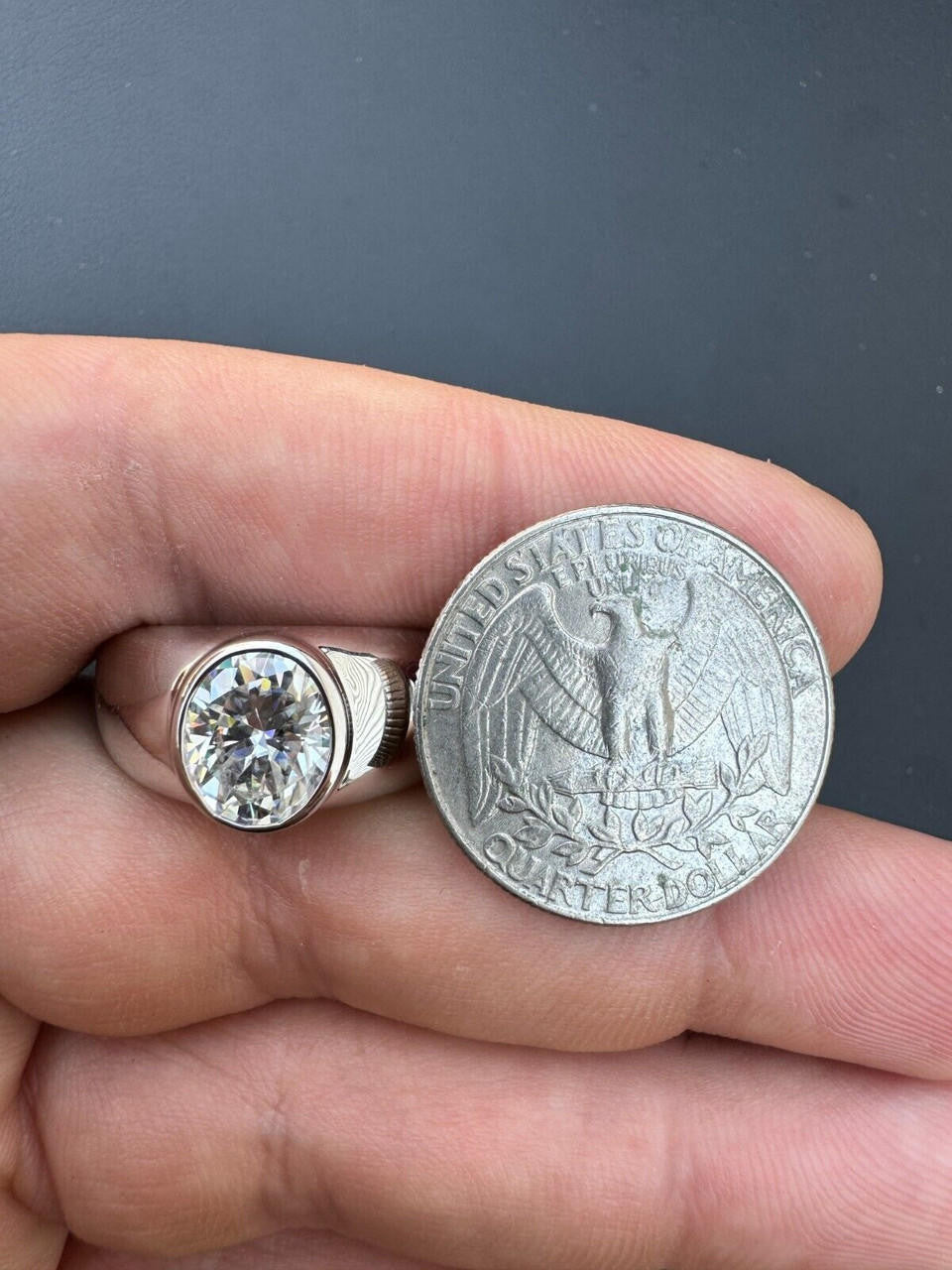 HarlemBling 3ct MOISSANITE Oval Cut Big Solitaire Men's Real Solid 925 Silver Ring Pinky