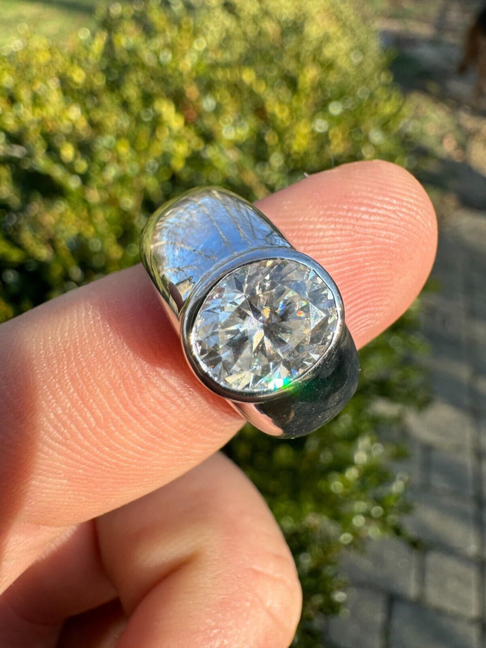 HarlemBling 3ct MOISSANITE Oval Cut Big Solitaire Men's Real Solid 925 Silver Ring Pinky