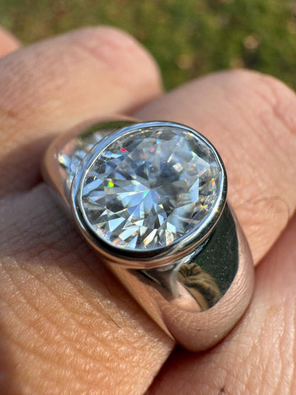 HarlemBling 3ct MOISSANITE Oval Cut Big Solitaire Men's Real Solid 925 Silver Ring Pinky