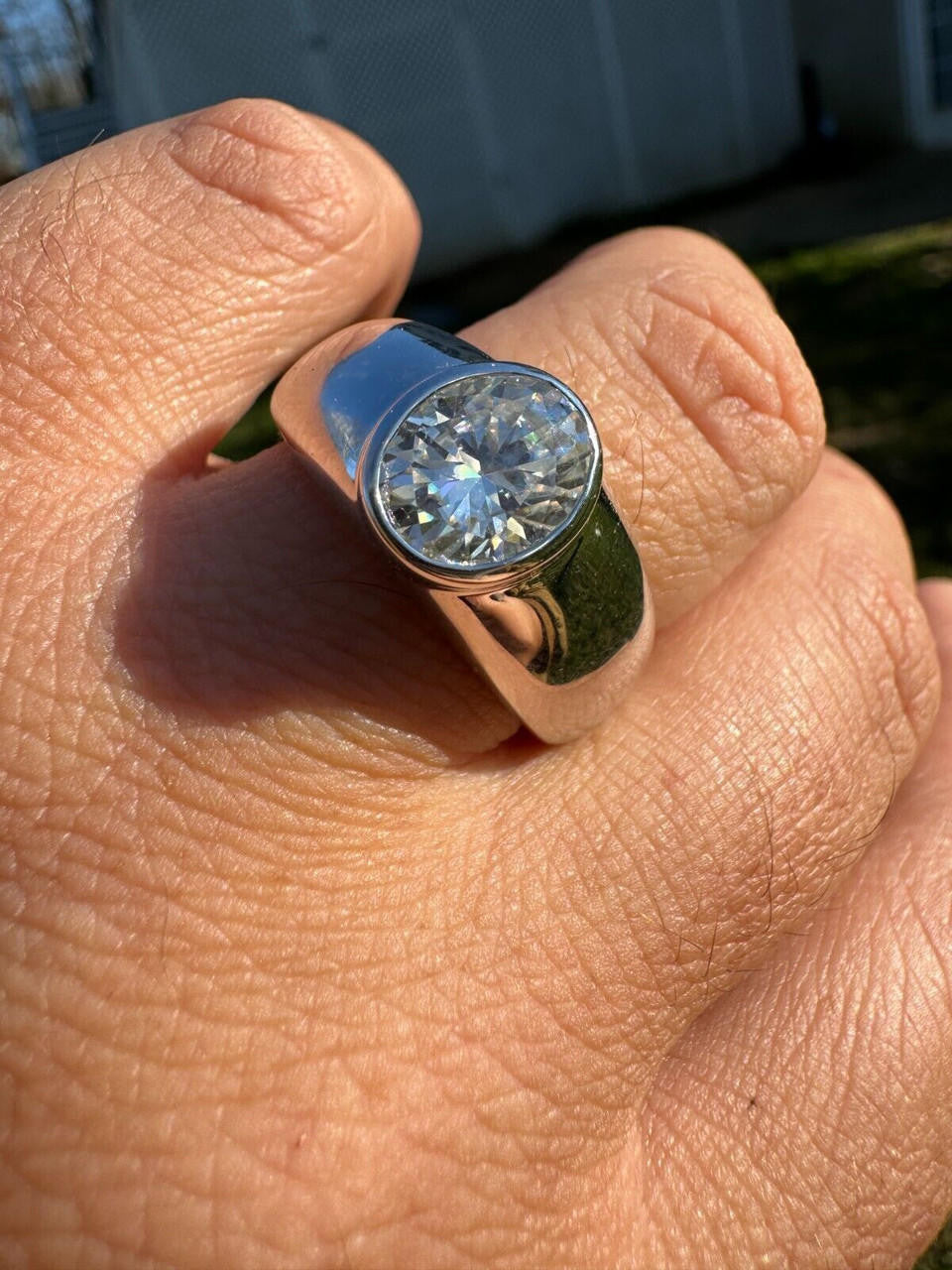 HarlemBling 3ct MOISSANITE Oval Cut Big Solitaire Men's Real Solid 925 Silver Ring Pinky