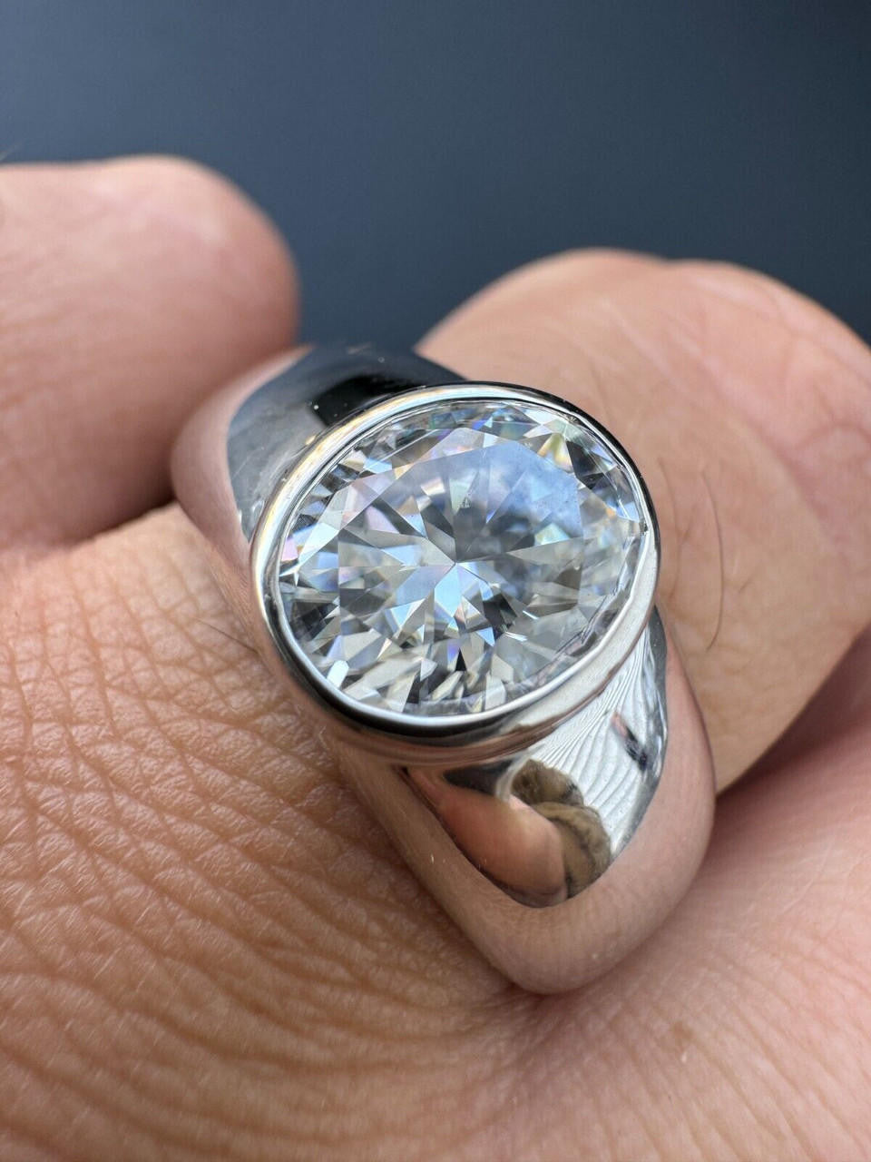 HarlemBling 3ct MOISSANITE Oval Cut Big Solitaire Men's Real Solid 925 Silver Ring Pinky