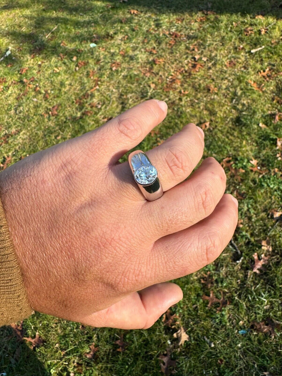 HarlemBling 3ct MOISSANITE Oval Cut Big Solitaire Men's Real Solid 925 Silver Ring Pinky