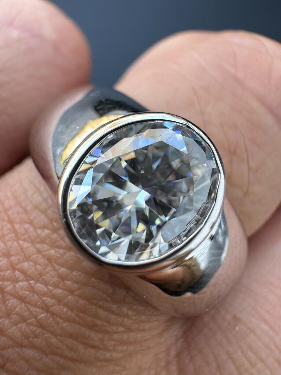 HarlemBling 3ct MOISSANITE Oval Cut Big Solitaire Men's Real Solid 925 Silver Ring Pinky