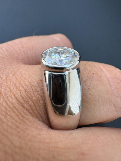 HarlemBling 3ct MOISSANITE Oval Cut Big Solitaire Men's Real Solid 925 Silver Ring Pinky